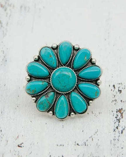 Artificial Turquoise Alloy Flower Ring - ShopEasier