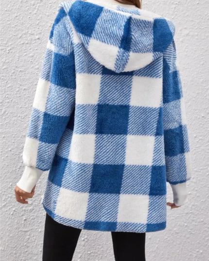 Plaid Long Sleeve Hooded Coat - ShopEasier