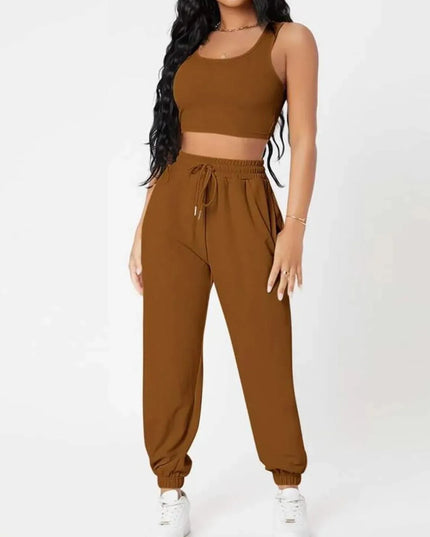 Wide Strap Top and Drawstring Joggers Set - ShopEasier