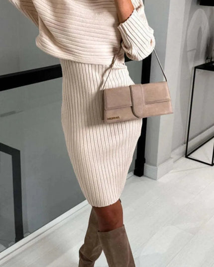 Ribbed Two-Piece Sweater Set with Round Neck Top and Cami Dress