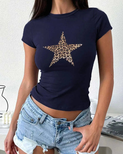 Elegant Star Short Sleeve Round Neck Tee