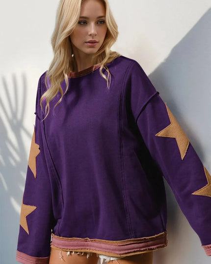 Starry Nights Patched Long Sleeve Sweatshirt