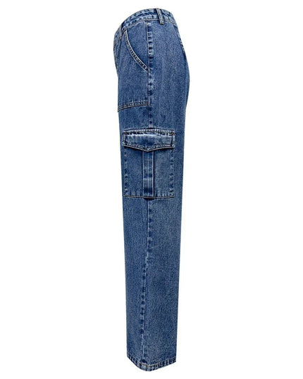 High Rise Straight Jeans with Cargo Pockets - ShopEasier