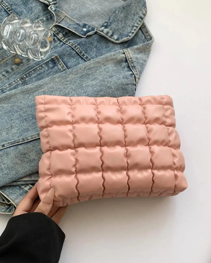 Plaid Quilted Zippered Clutch Bag