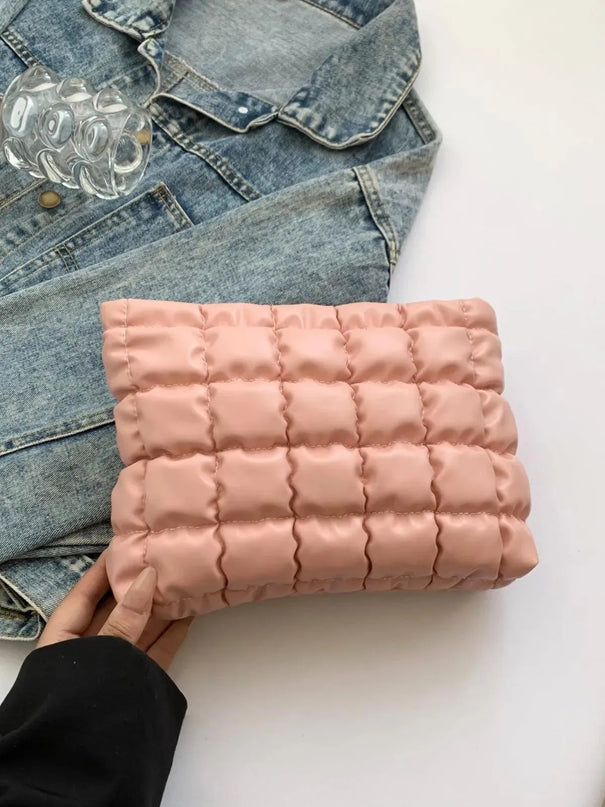 Plaid Quilted Zippered Clutch Bag