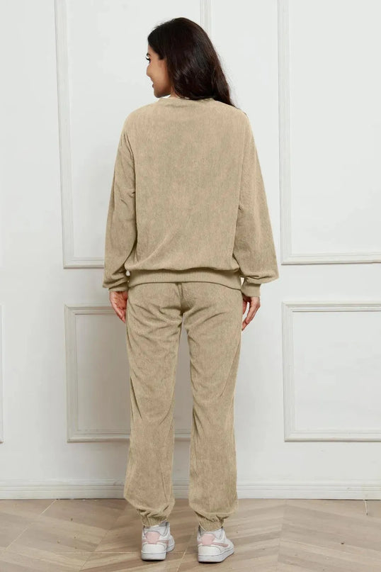 Cozy Corduroy Two-Piece Sweatshirt and Sweatpants Ensemble