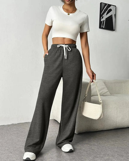 Drawstring Wide Leg Pants with Pockets