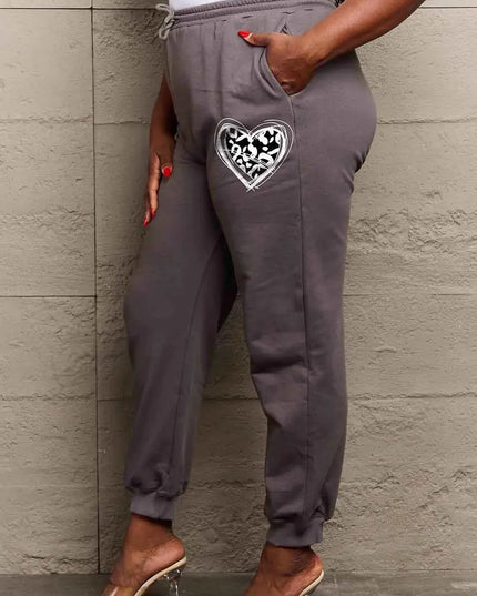 Cozy Heart Graphic Long Sweatpants with Drawstring