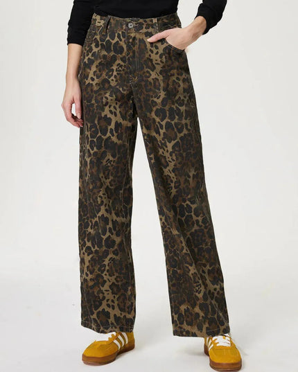 Leopard Straight Jeans with Pockets - ShopEasier