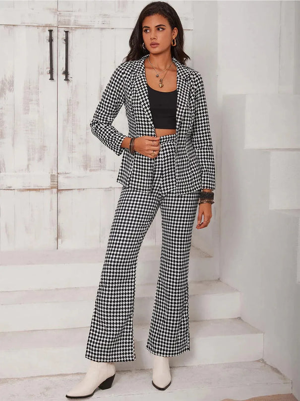 Plaid Blazer and Split Trouser Ensemble