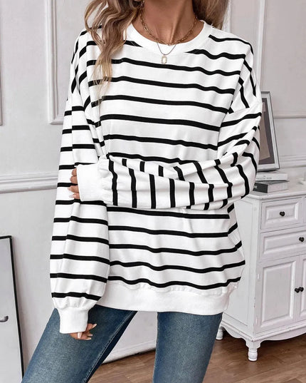 Chic Striped Round Neck Long Sleeve Sweatshirt