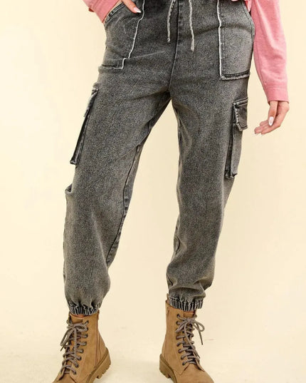 VERY J Washed Drawstring Jogger Cargo Jeans - ShopEasier