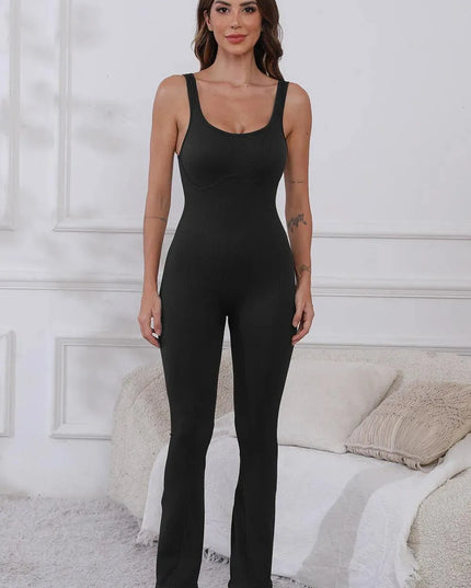 Scoop Neck Wide Strap Active Jumpsuit - ShopEasier