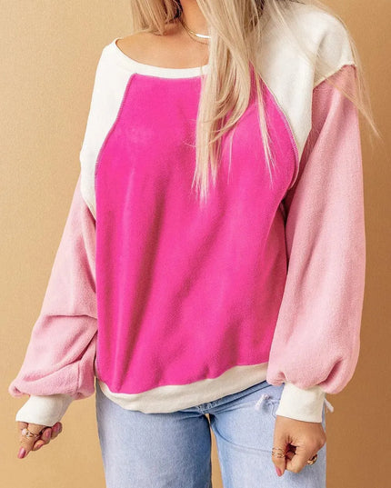 Color Block Casual Round Neck Sweatshirt with Dropped Shoulders