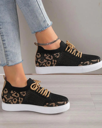 Lace-Up Leopard Flat Sneakers - ShopEasier