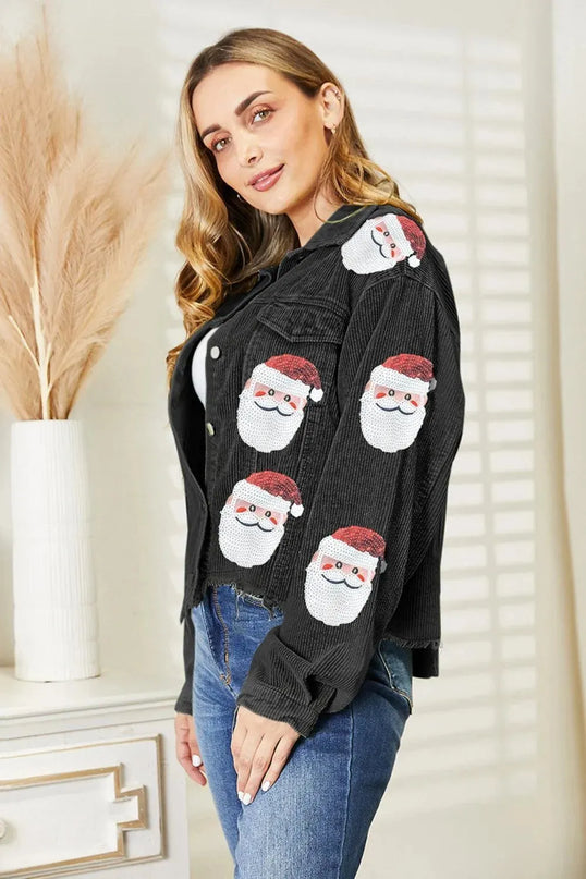 Sequin-Embellished Raw Hem Santa Jacket