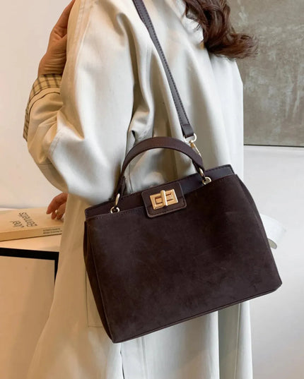 Versatile Solid Color Handbag with Detachable Strap