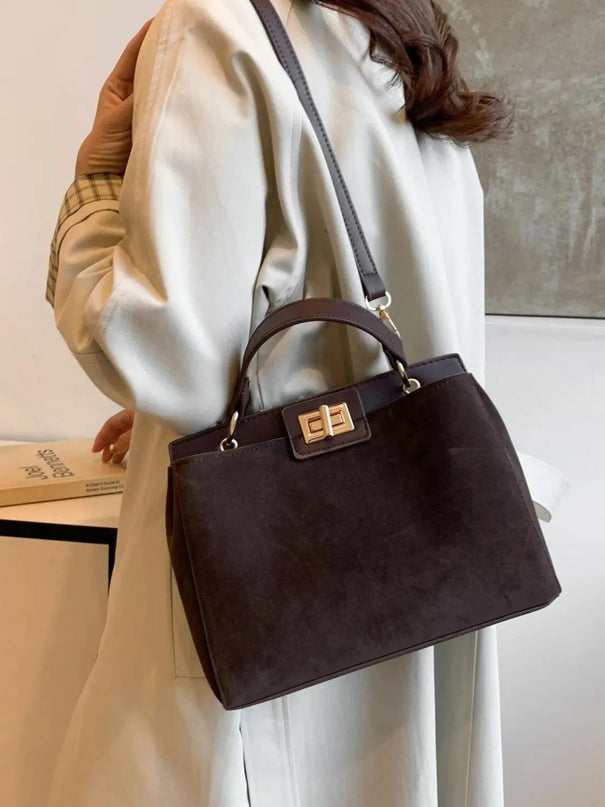 Versatile Solid Color Handbag with Detachable Strap