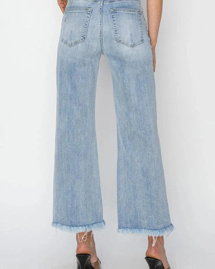 RISEN High Rise Crop Wide Fray Hem Jeans - ShopEasier