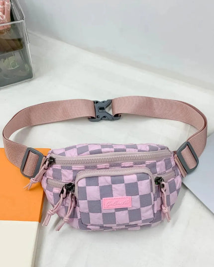 Checkered Adjustable Strap Nylon Crossbody Bag