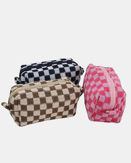 Chic Knitted Checkered Makeup Organizer Pouch