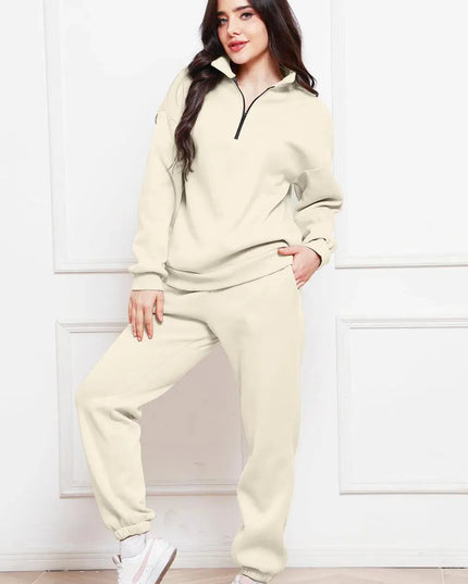 Half Zip Long Sleeve Sweatshirt and Pants Set - ShopEasier