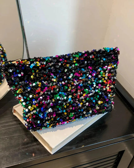 Bolso de mano con cremallera y lentejuelas brillantes