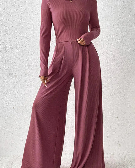 Ribbed Top with Wide-Leg Pant Set