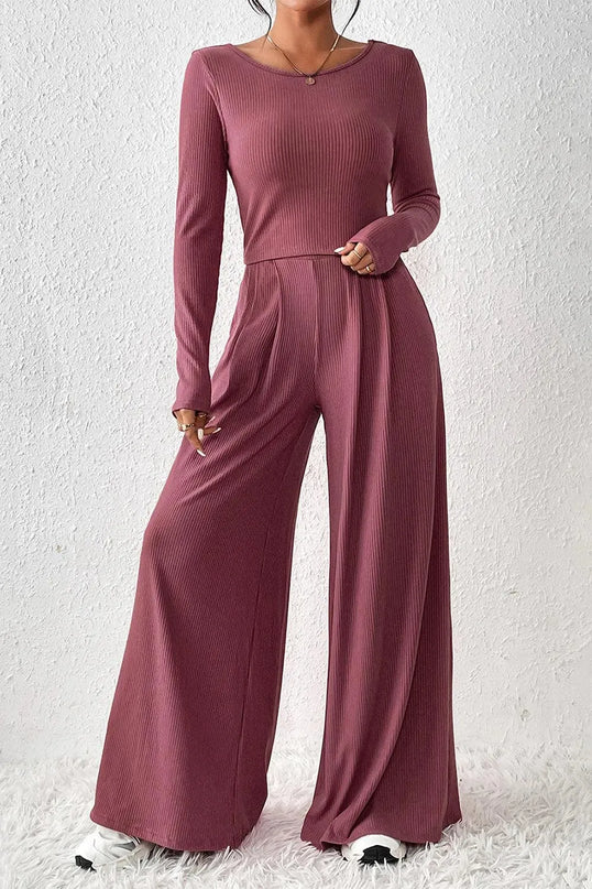 Ribbed Top with Wide-Leg Pant Set