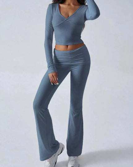 Chic Ruched Long Sleeve Top and Pants Ensemble