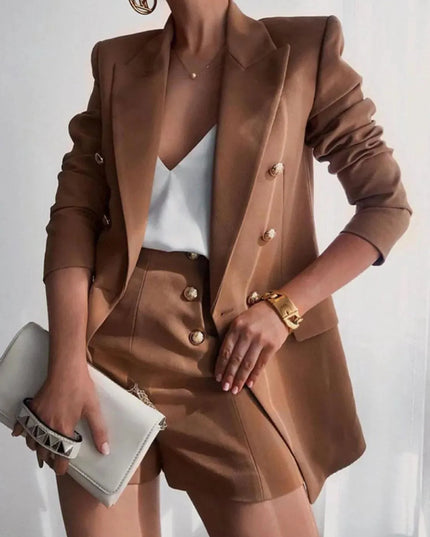 Lapel Collar Long Sleeve Blazer and Shorts Set