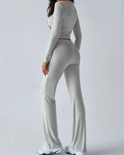 Elegant Long Sleeve Top with Drawstring Trousers Set