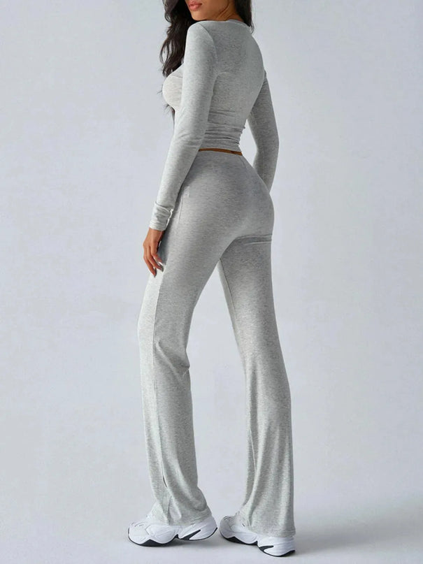 Elegant Long Sleeve Top with Drawstring Trousers Set