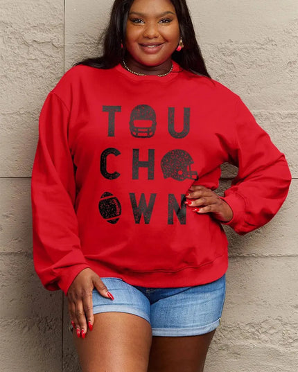 Simply Love Full Size TOUCHDOWN Long Sleeve Sweatshirt - ShopEasier