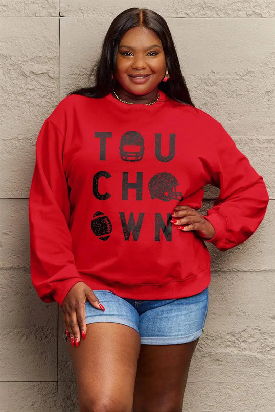 Simply Love Full Size TOUCHDOWN Long Sleeve Sweatshirt - ShopEasier