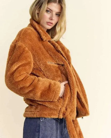 Cozy Fuzzy Collared Zip-Up Jacket by Davi & Dani