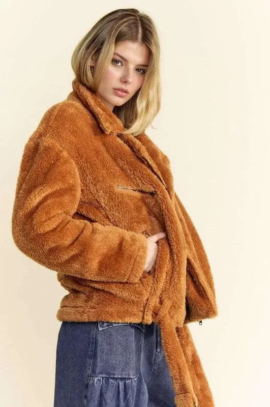 Cozy Fuzzy Collared Zip-Up Jacket by Davi & Dani