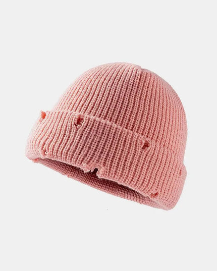 Distressed Cuffed Knit Hat - ShopEasier