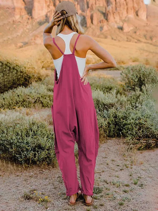 Double Take Full Size Sleeveless V-Neck Pocketed Jumpsuit - ShopEasier