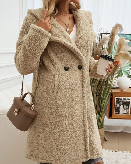 Cozy Button-Up Teddy Coat with Pockets and Hood