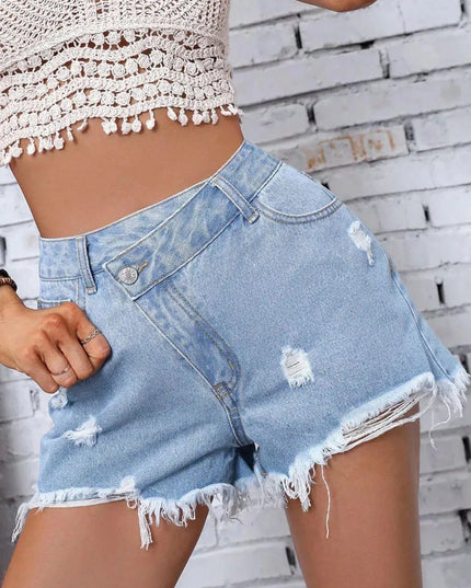 Frayed Hem Distressed Denim Cutoff Shorts