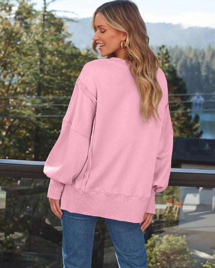 Slit Round Neck Long Sleeve Sweatshirt - ShopEasier