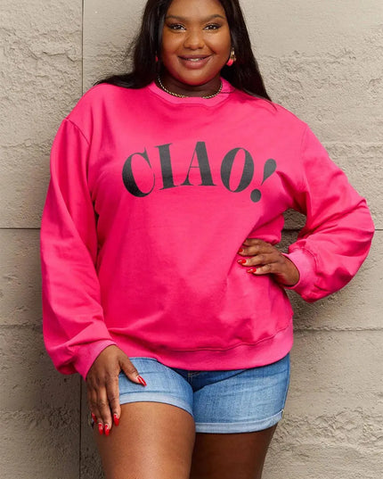 Simply Love Full Size CIAO！Round Neck Sweatshirt - ShopEasier