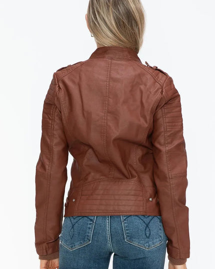 Snobbish PU Leather Biker Jacket with Side Zip Pockets - ShopEasier