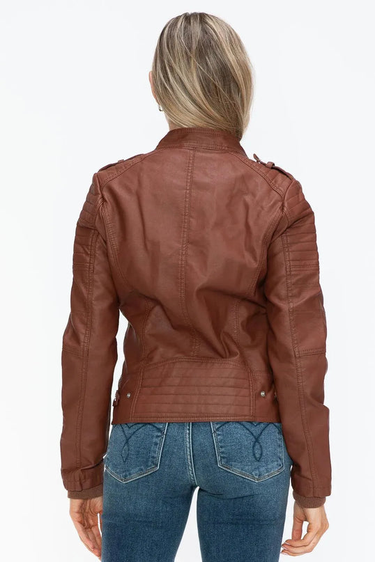 Snobbish PU Leather Biker Jacket with Side Zip Pockets - ShopEasier