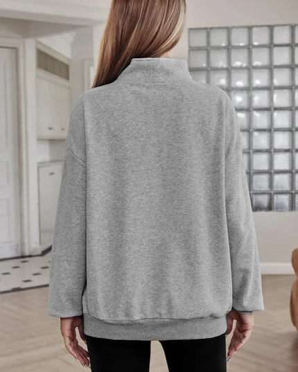 Cozy Pocketed Half Zip Drop Shoulder Sweatshirt