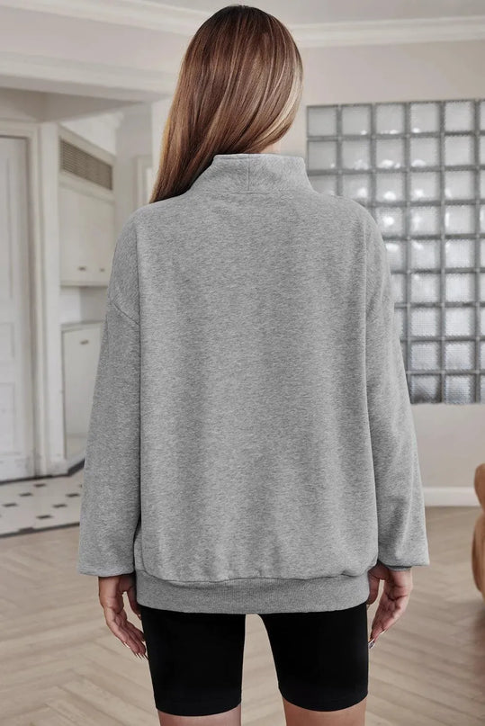 Cozy Pocketed Half Zip Drop Shoulder Sweatshirt