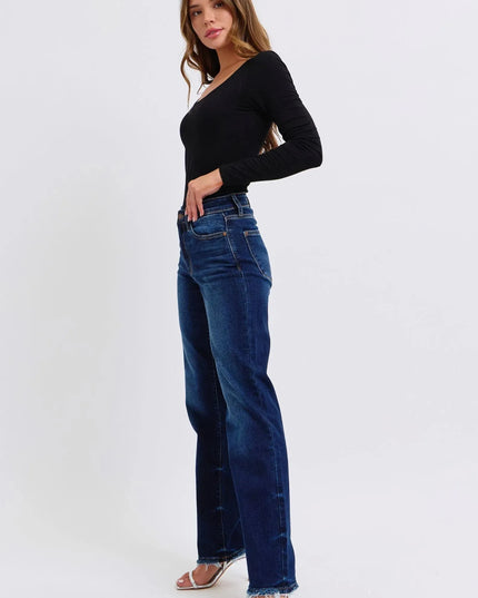 Judy Blue Full Size Raw Hem Straight Leg Jeans - ShopEasier