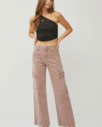 RISEN Full Size High Rise Wide Leg Cargo Jeans - ShopEasier