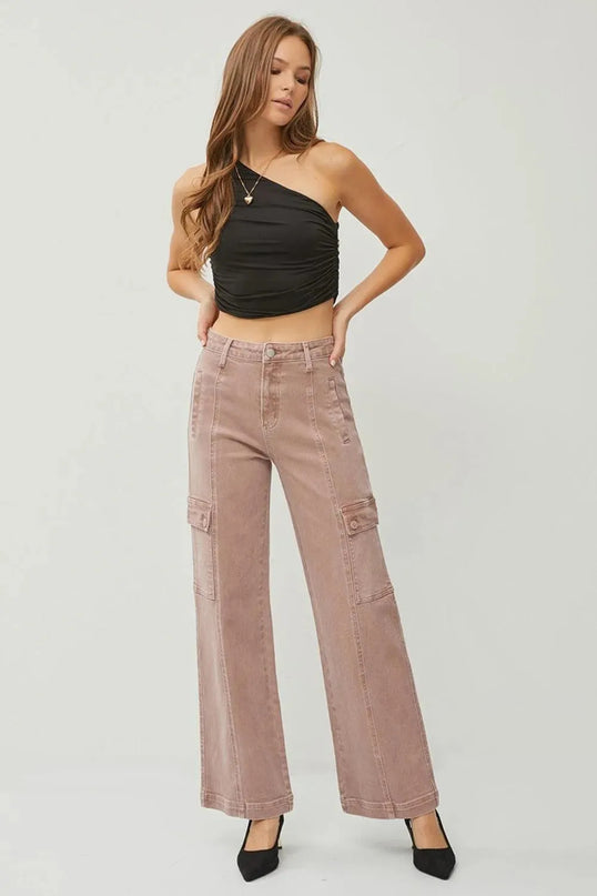 RISEN Full Size High Rise Wide Leg Cargo Jeans - ShopEasier